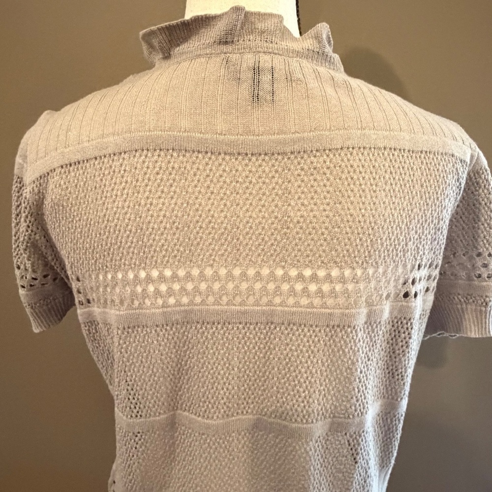 NWT AGB Tan Knit Crochet Ruffle Puff Sleeve, Size Large - Picture 5 of 14